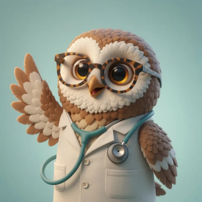 Doc Otis, the owl doctor who runs your business check-up, waving hello
